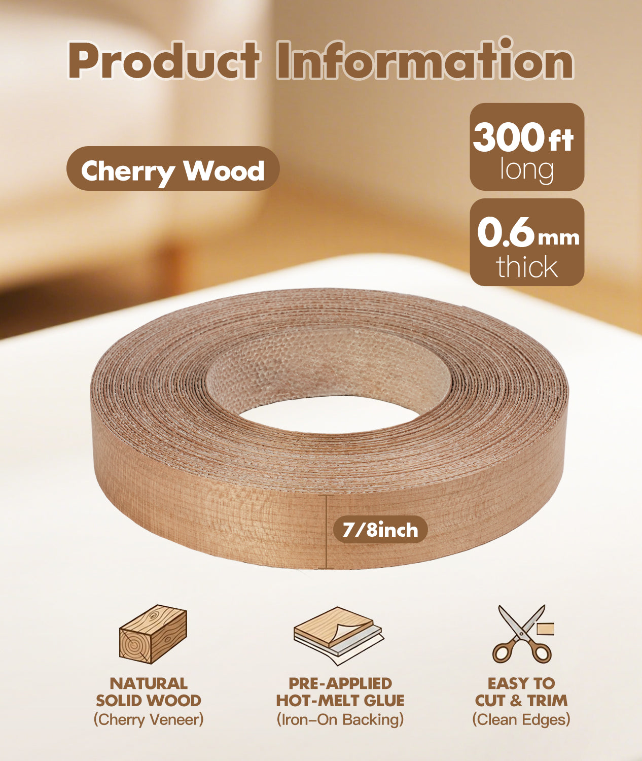Cherry Wood Edge Banding – Real Wood Veneer for MDF & Plywood (CT11002V)