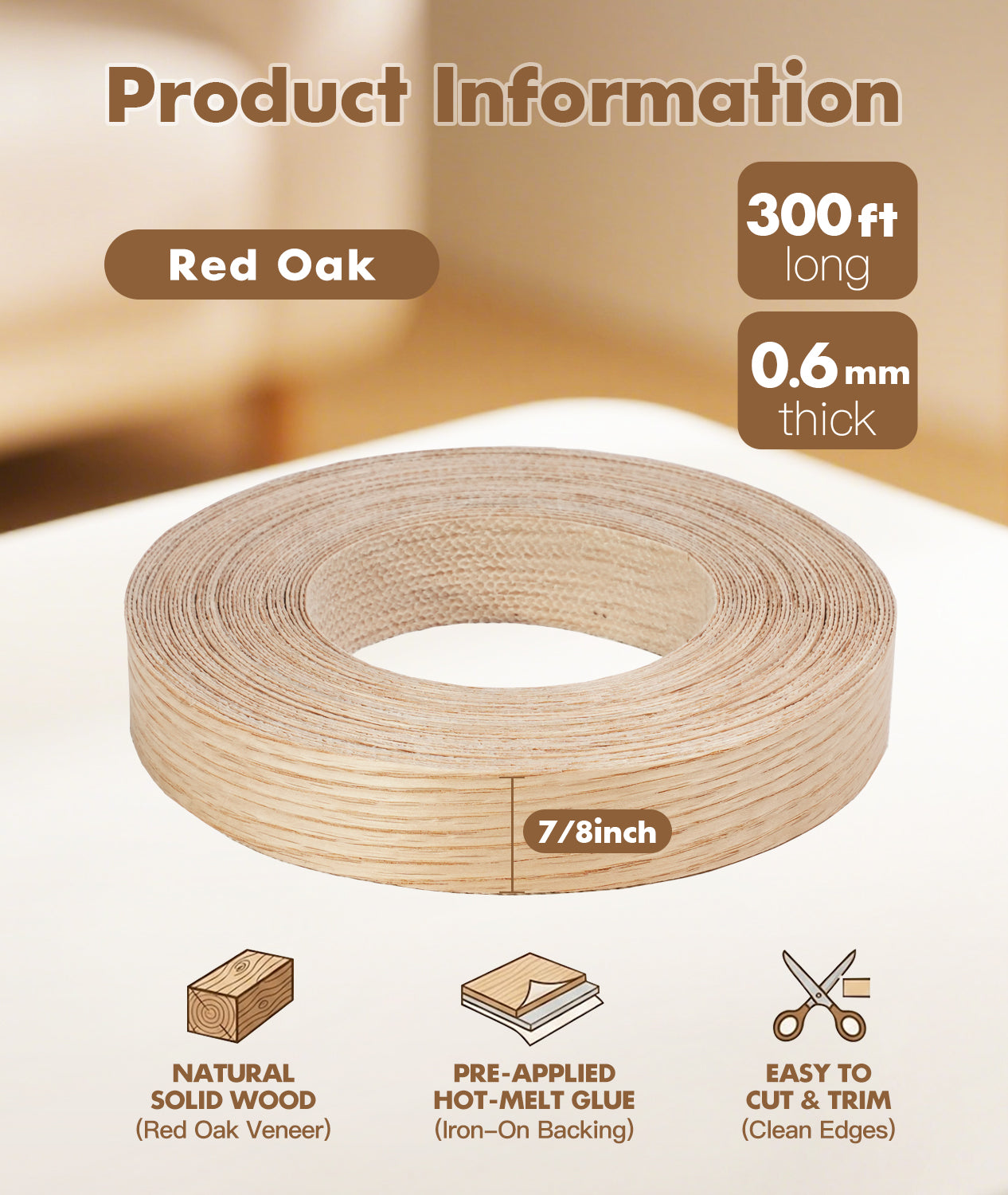 Red Oak Edge Banding – Real Wood Veneer for MDF & Plywood (CT11003V)