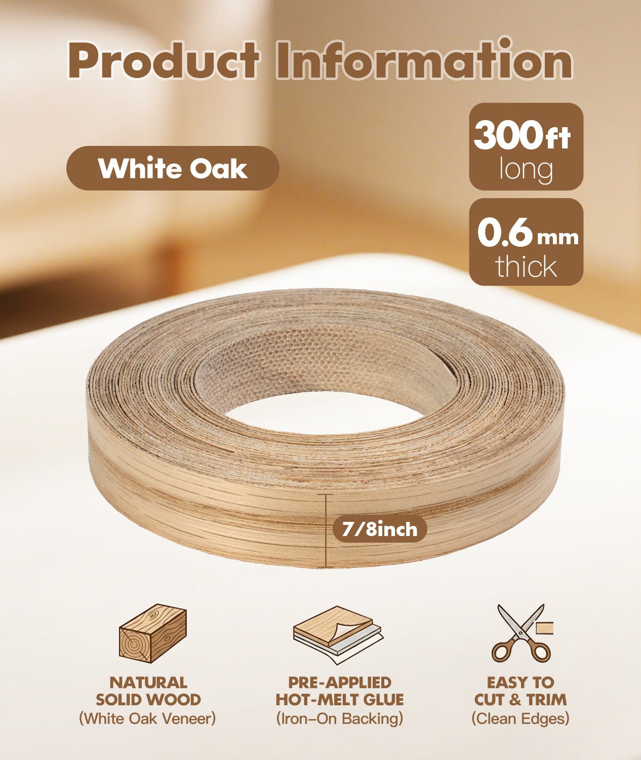White Oak Edge Banding – Real Wood Veneer for MDF & Plywood (CT11005V)