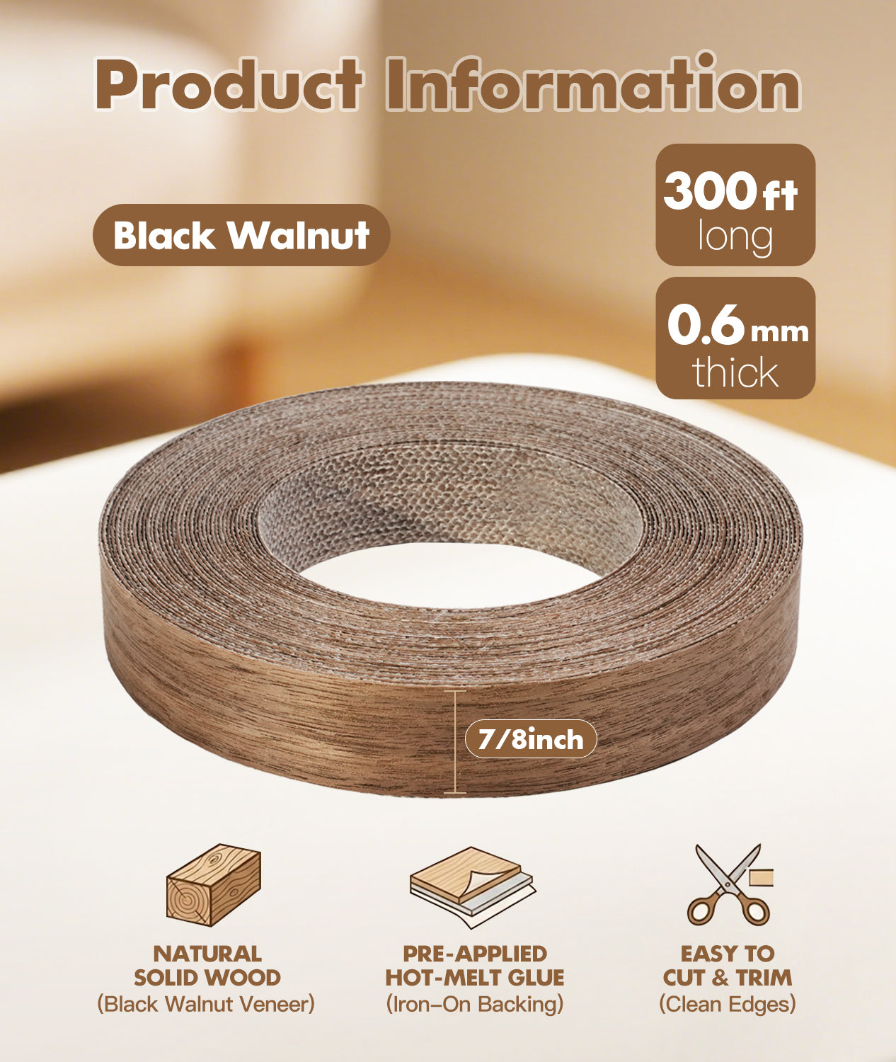 Black Walnut Edge Banding – Real Wood Veneer for MDF & Plywood (CT11006V)